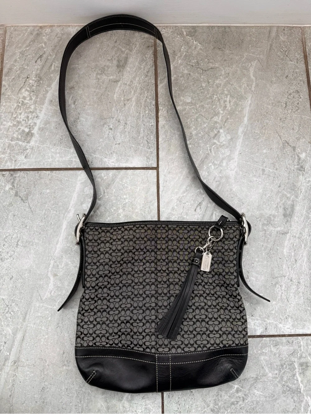Vintage Y2K Coach F10417 Mini Signature Jacquard Shoulder Bag GUC
